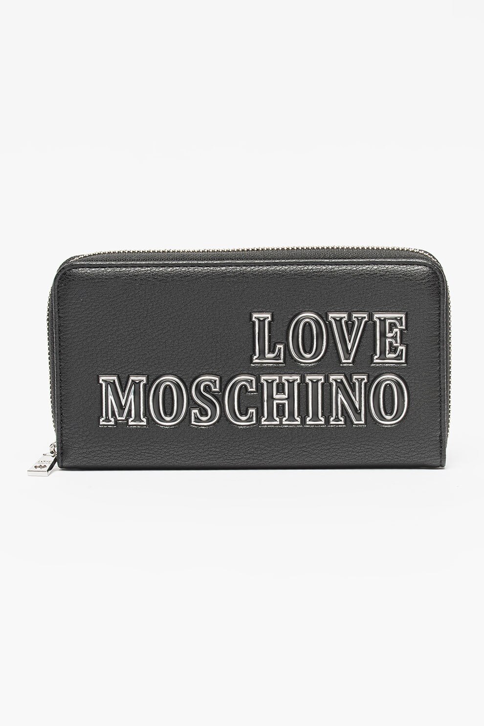 Love Moschino, Portofel de piele ecologica cu logo, Negru