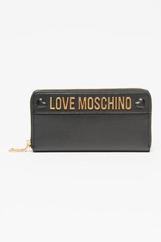 Love Moschino, Portofel de piele ecologica cu logo si fermoar, Negru/Auriu Love Moschino, Portofel de piele ecologica cu logo si fermoar, Negru/Auriu
