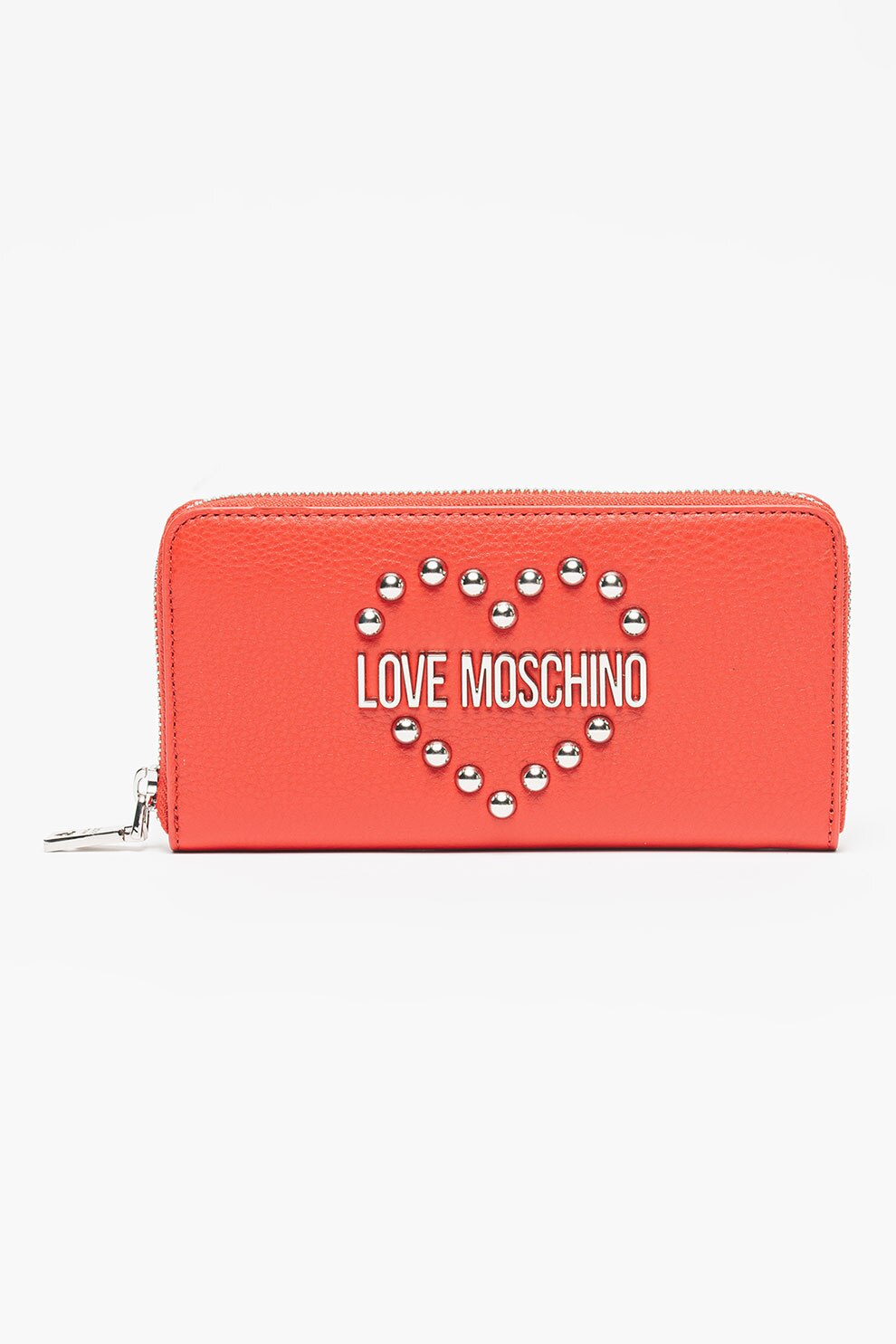 Love Moschino, Portofel de piele cu fermoar si logo, Rosu