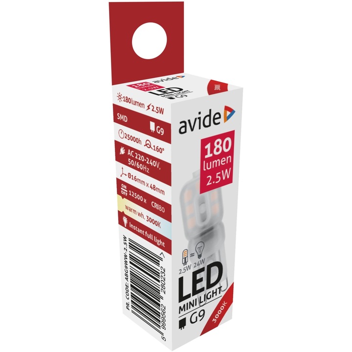 Avide LED izzó 2.5W G9 160° WW 3000K