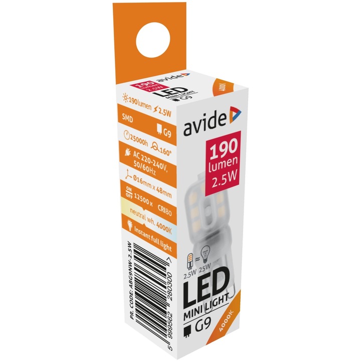 Avide LED 2.5W G9 160° NW 4000K
