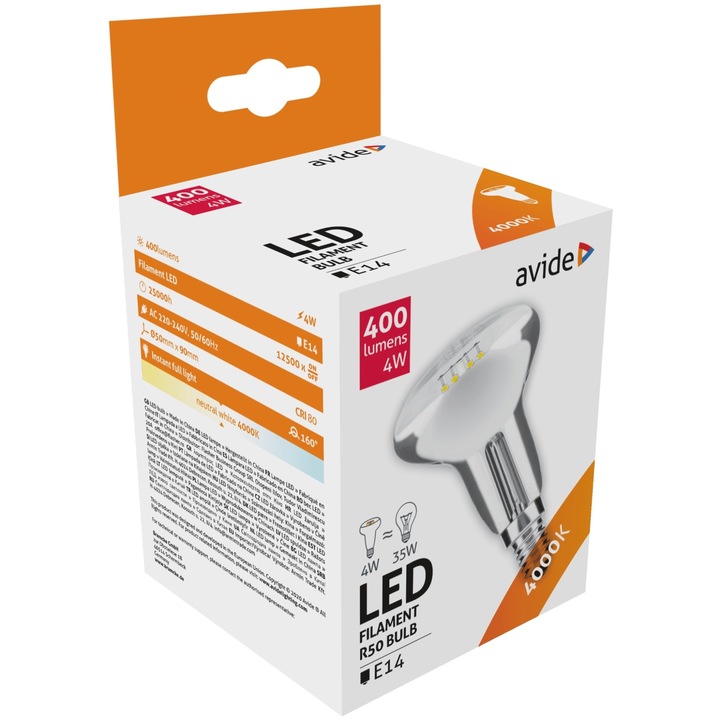 Avide LED izzó Filament R50 4W E14 160° NW 4000K