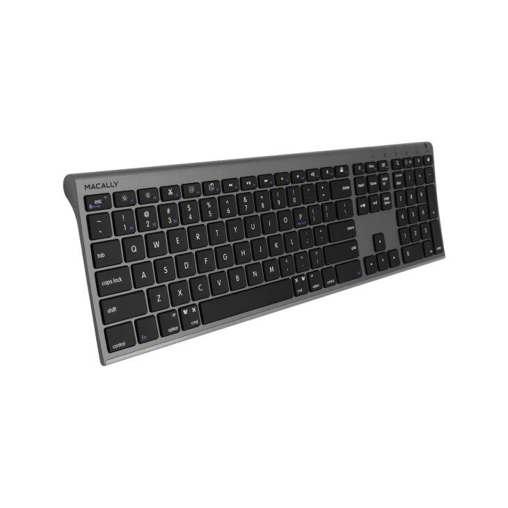 Tastatura Bluetooth fara fir, Macally Aluminum Quick Switch Bluetooth Keyboard, gri inchis