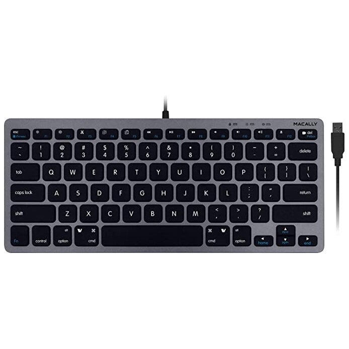 Tastatura USB optimizata pentru MacBook, Macally USB-A Compact, (gri inchis)