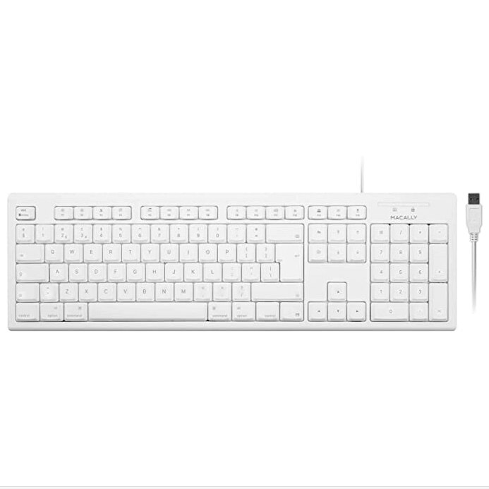 Tastatura USB optimizata pentru MacBook, Macally 105 Key Keyboard With Numpad, (alb)
