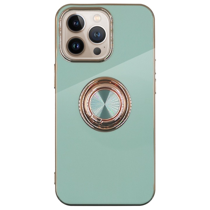 SILKASE Gyűrűtok Apple iPhone 13 Pro Max telefonhoz, menta/arany szilikon