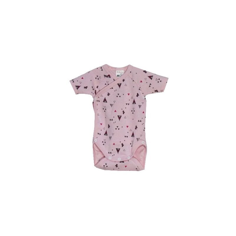 Body maneca scurta, bumbac, cu imprimeu, roz cu triunghiuri gri