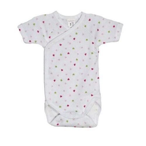 Body maneca scurta, bumbac, cu imprimeu, alb cu inimioare multicolore