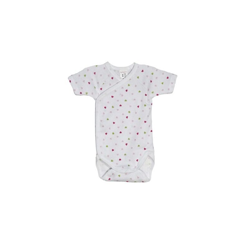 Body maneca scurta, alb cu inimioare multicolore 56 cm