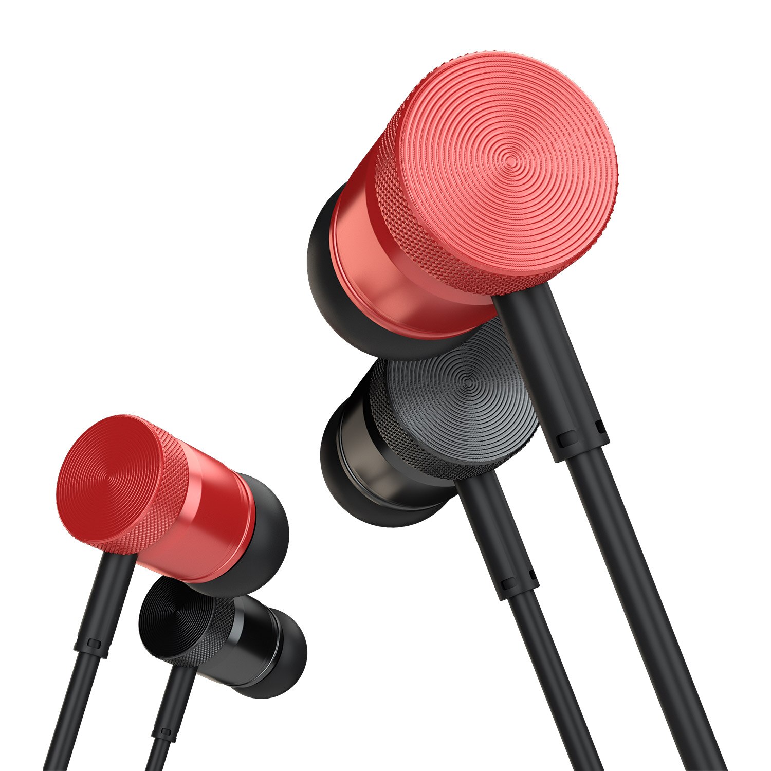 Set 2 perechi casti audio, Mojo, 95+-3dB, Negru/Rosu