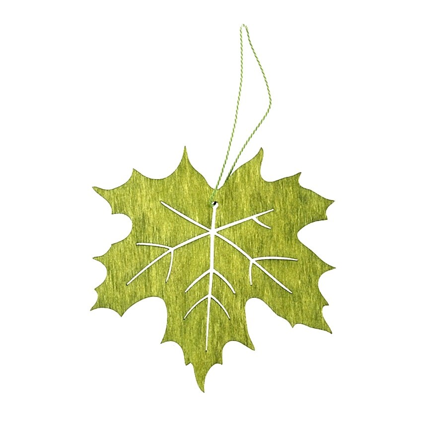 Frunza de lemn pentru agatat - verde, 10 cm