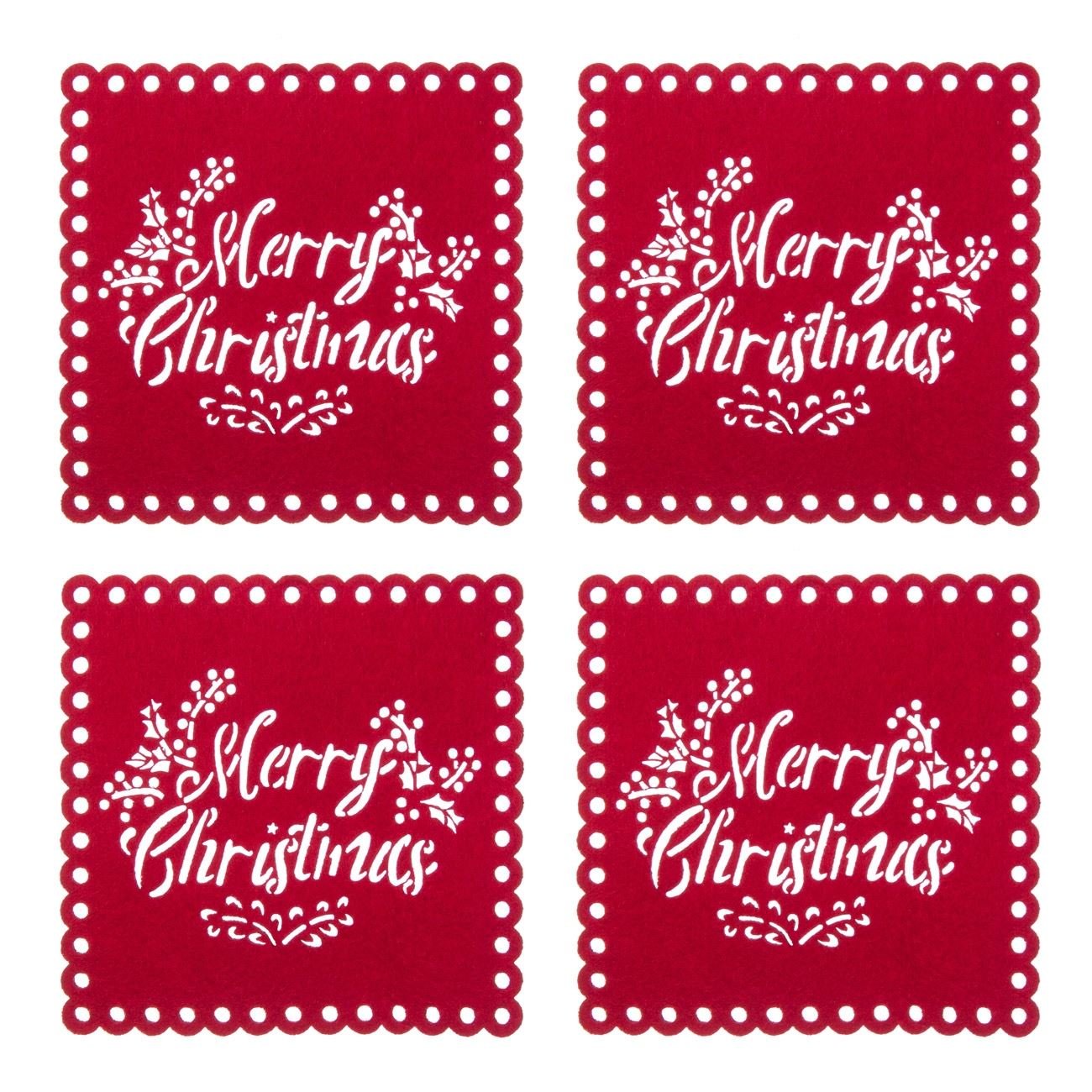 Set 4 naproane cu imprimeu mesaj de Craciun, 12 x 12 cm