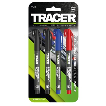 Set 4 markere permanente Tracer APMK1, 1-2 mm, Albastru/ Rosu/Negru Set 4 markere permanente Tracer APMK1, 1-2 mm, Albastru/ Rosu/Negru