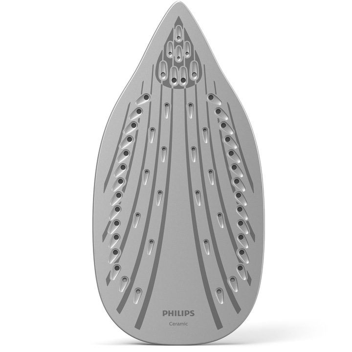 Fier de calcat Philips DST3011/20 seria 3000, 2100W, talpa ceramica, abur 30 g/min, jet de abur 140 g, capacitate rezervor 300ml, glisor anticalcar, sistem anti picurare, Alb/ albastru