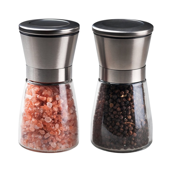 Deiss PRO 2 db só- és borsdaráló készlet, rozsdamentes acél ház, állítható kerámia rotorral, Inox