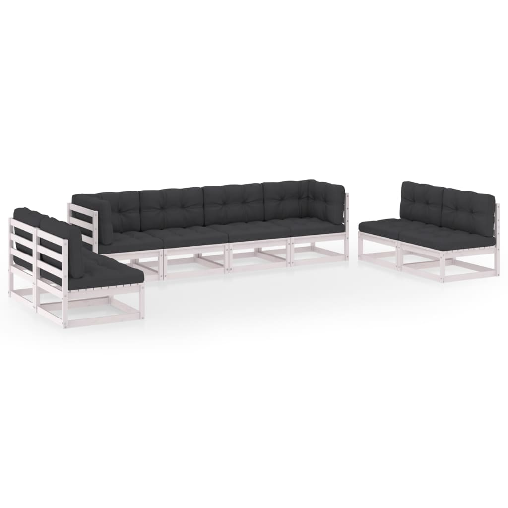 Set mobilier de terasa 8 piese 3 canapele, vidaXL, Lemn masiv de pin, Alb/Perne antracit