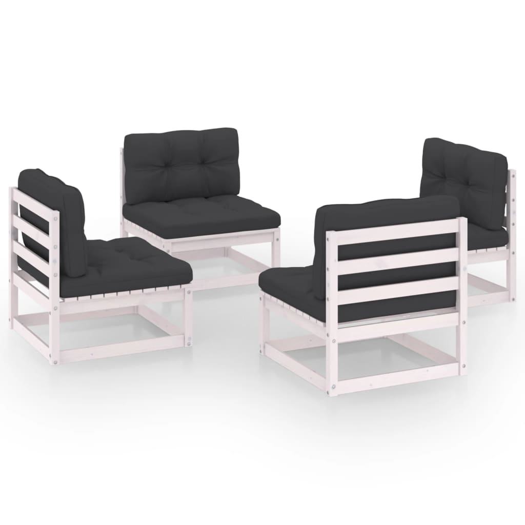 Set mobilier de terasa 4 piese - fotolii cu perne sezut si spatar, vidaXL, Lemn masiv de pin, Alb/Perne Antracit