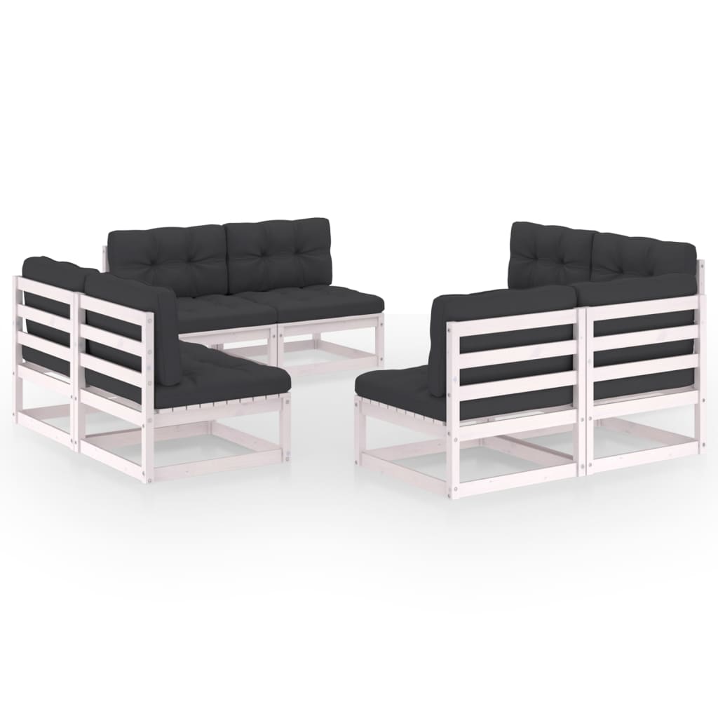 Set mobilier de terasa 8 piese - canapele cu perne sezut si spatar, vidaXL, Lemn masiv de pin, Alb/Perne Antracit
