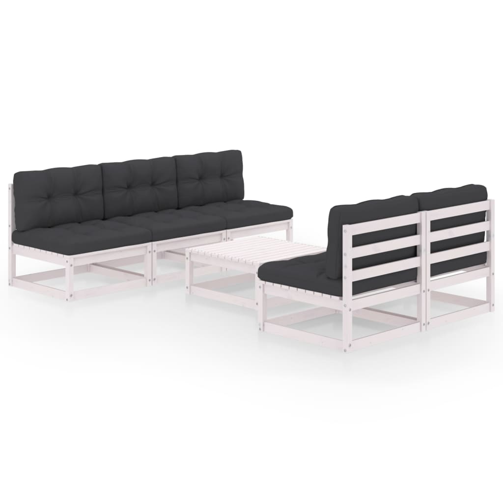 Set mobilier de terasa 6 piese canapele cu masuta cafea, si perne, vidaXL, Lemn de pin, Alb si perne antracit