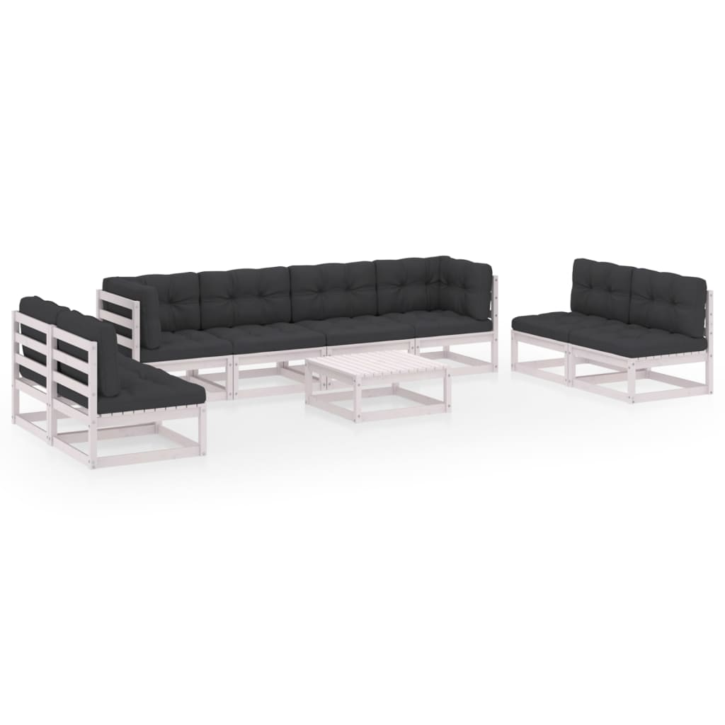 Set mobilier de terasa 9 piese 3 canapele si masuta cafea, vidaXL, Lemn masiv de pin, Alb/Perne antracit