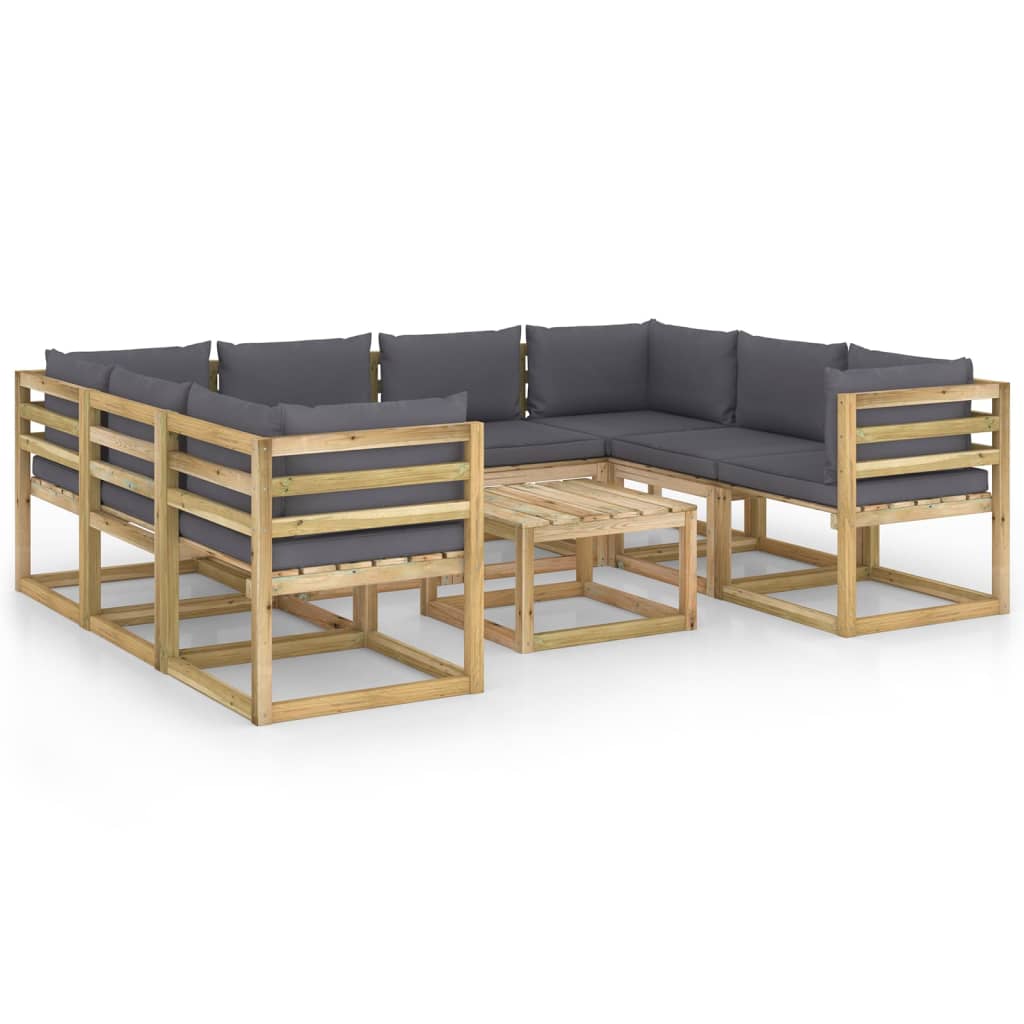 Set mobilier de gradina canapea U cu masuta si perne 9 piese, vidaXL, Lemn de pin tratat, Maro, Perne antracit