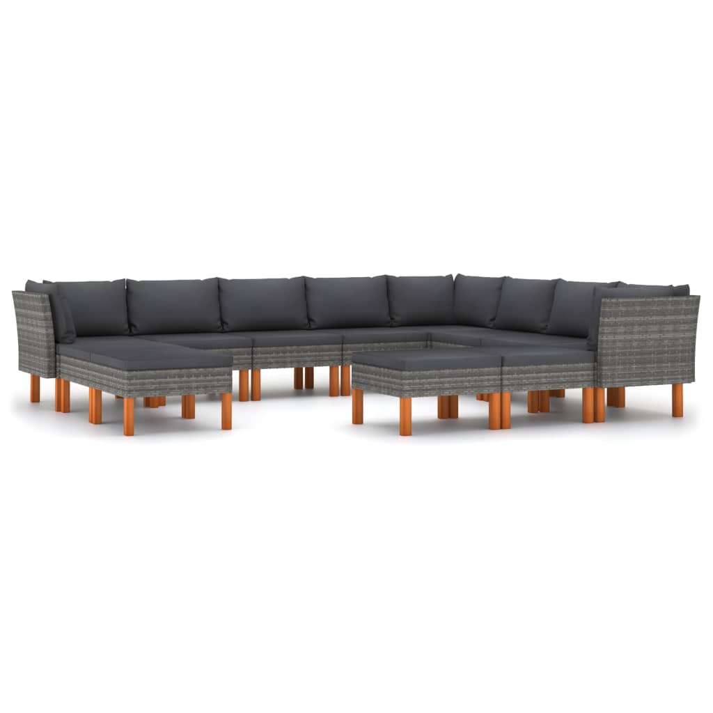 Set mobilier gradina canapea cu masuta si perne 12 piese, vidaXL, Ratan-Poliester, Gri cu perne antracit