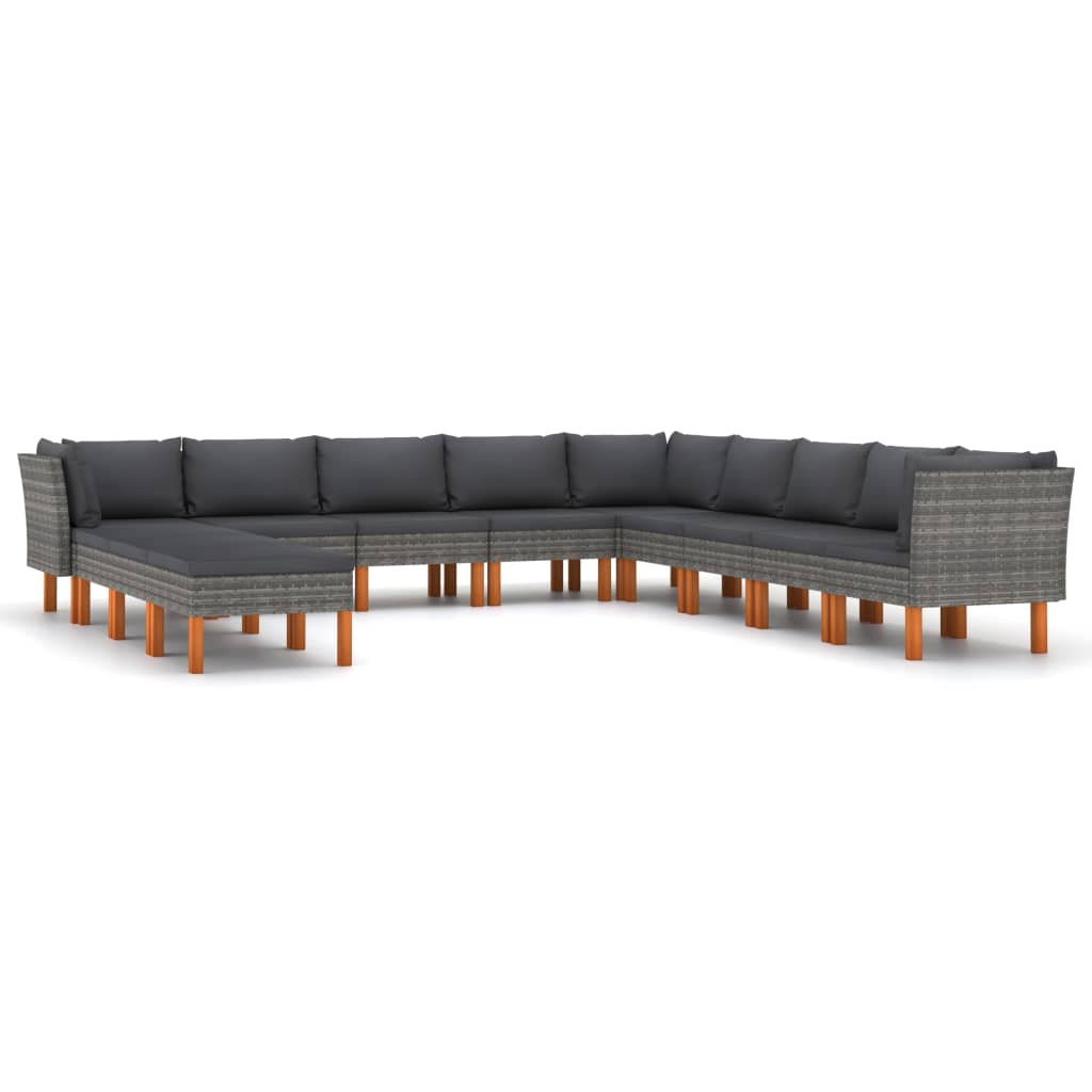 Set mobilier gradina canapea cu perne 12 piese, vidaXL, Ratan-Poliester, Gri cu perne antracit