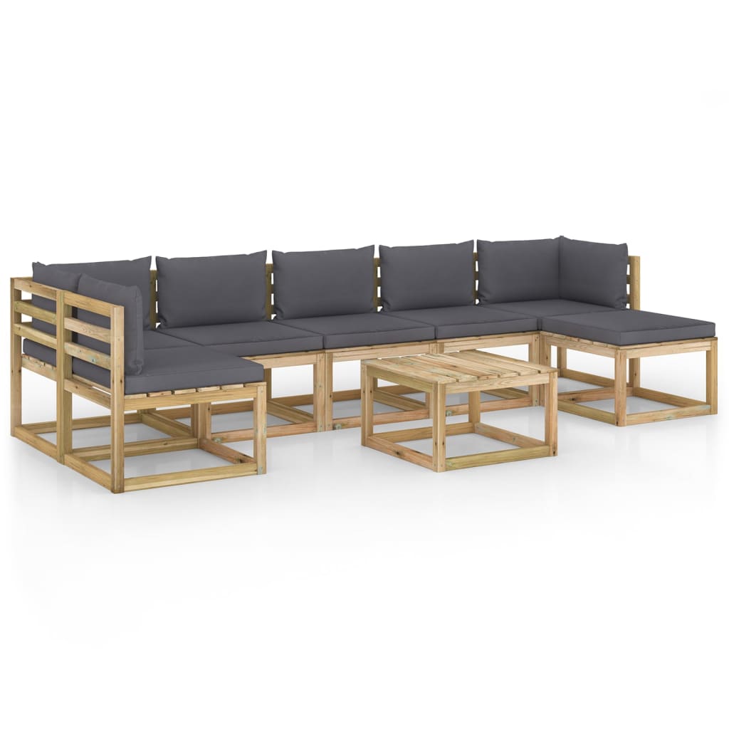 Set mobilier de gradina canapea cu masuta cafea si perne 9 piese, vidaXL, Lemn de pin tratat, Maro, Perne antracit