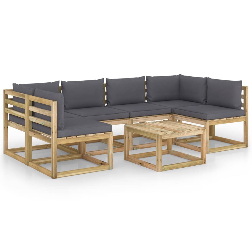 Set mobilier de gradina canapea U cu masuta si perne 7 piese, vidaXL, Lemn de pin tratat, Maro, Perne antracit