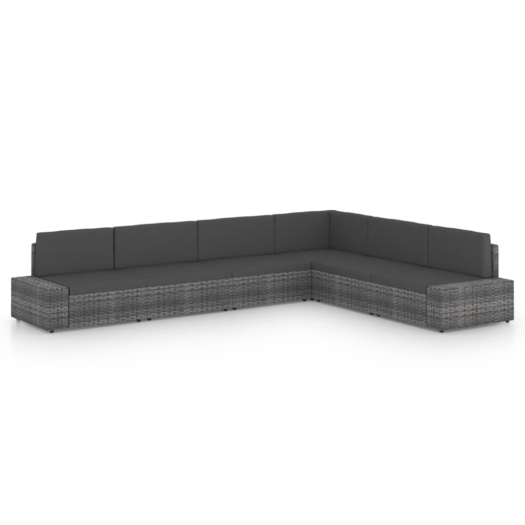 Set mobilier de gradina 6 piese canapea in L, vidaXL, Ratan-Poliester, Gri-perne antracit