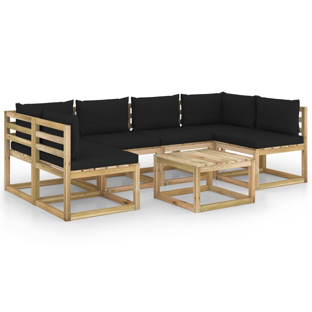 Set mobilier de gradina canapea U cu masuta si perne 6 piese, vidaXL, Lemn de pin tratat, Maro, Perne negru