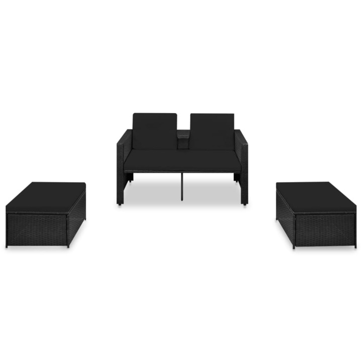 Set mobilier de gradina cu perne vidaXL, 3 piese, negru, poliratan, 313129