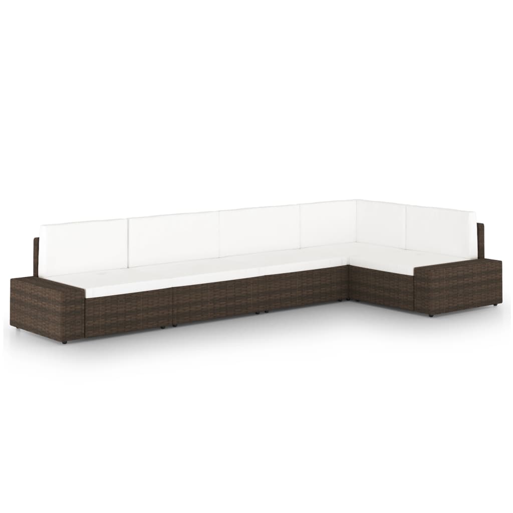 Set mobilier de gradina 5 piese canapea pe colt cu perne, vidaXL, Ratan-Otel-Poliester, Maro