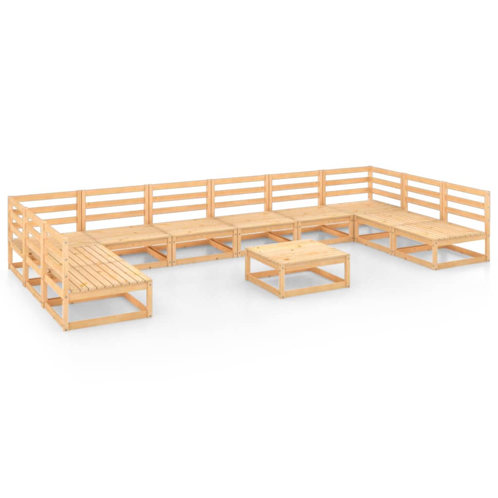 Set mobilier de terasa 11 piese canapea U cu masuta cafea, vidaXL, Lemn masiv de pin, Maro miere
