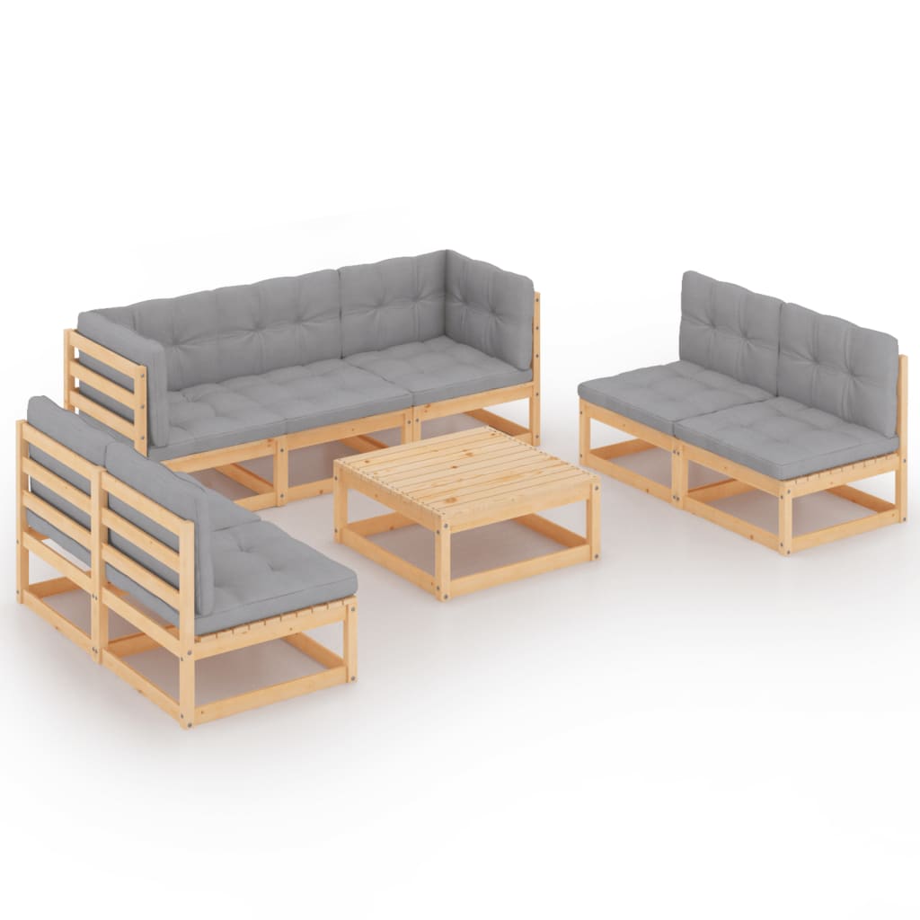 Set mobilier de terasa 8 piese canapea U cu masuta cafea, vidaXL, Lemn masiv de pin, Maro miere