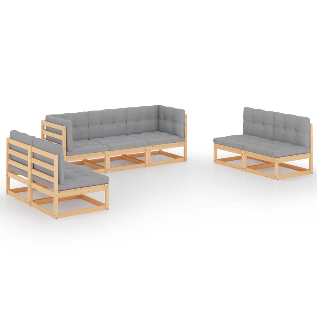 Set mobilier de terasa 7 piese 3 canapele, vidaXL, Lemn masiv de pin, Maro miere si perne gri