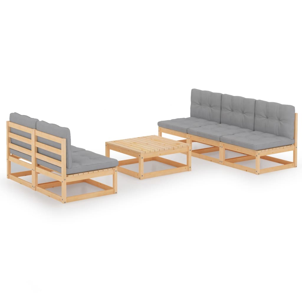 Set mobilier de terasa 6 piese canapele cu masuta cafea, si perne, vidaXL, Lemn de pin, Maro miere si perne gri