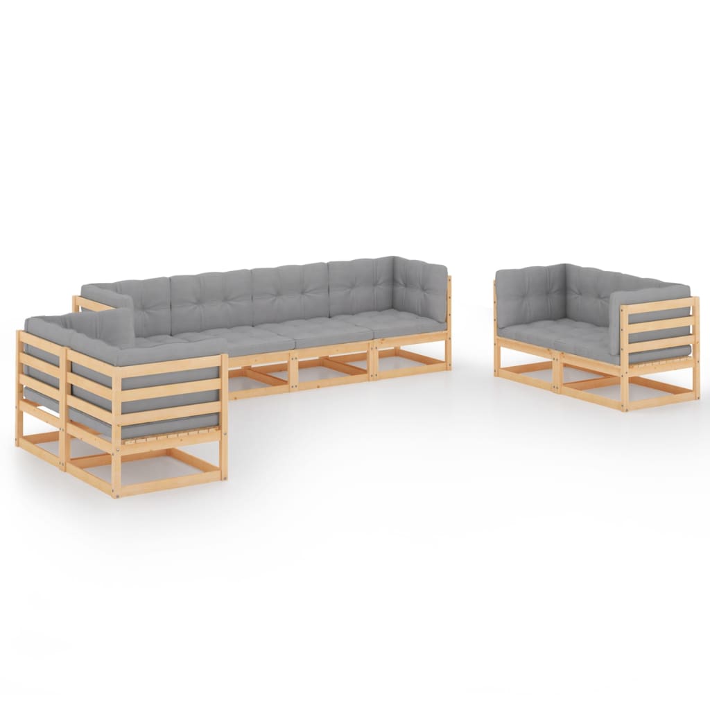 Set mobilier de terasa 8 piese set de 3 canapele, vidaXL, Lemn masiv pin-Poliester, Maro/Perne gri