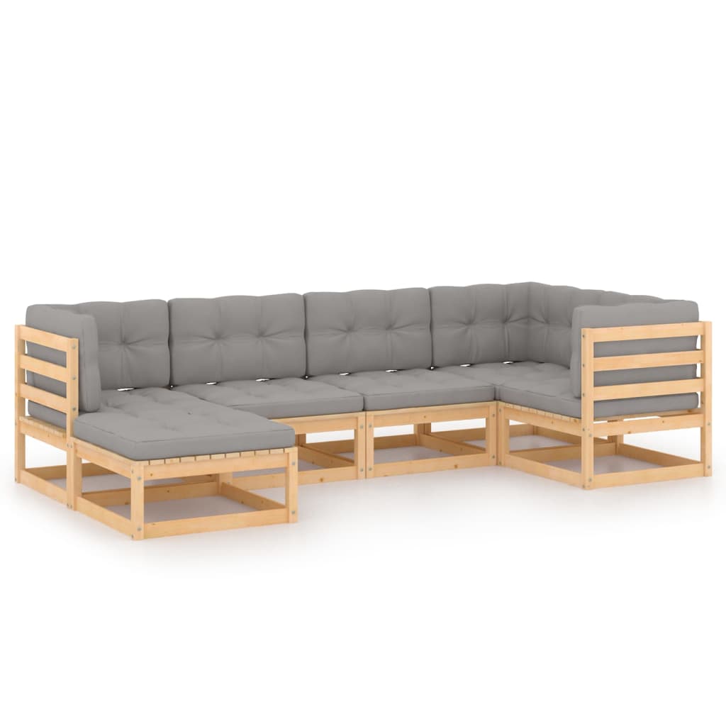 Set mobilier de gradina din 6 piese cu perne vidaXL, Lemn, Maro/Gri deschis