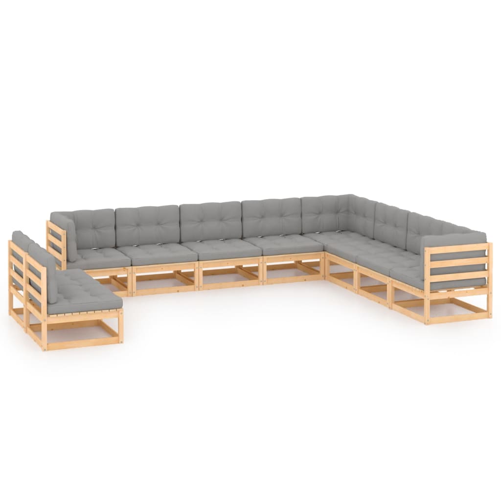 Set mobilier de gradina cu 7 canapele de mijloc, 3 canapele de colt cu perne vidaXL, Lemn, Maro/Gri deschis