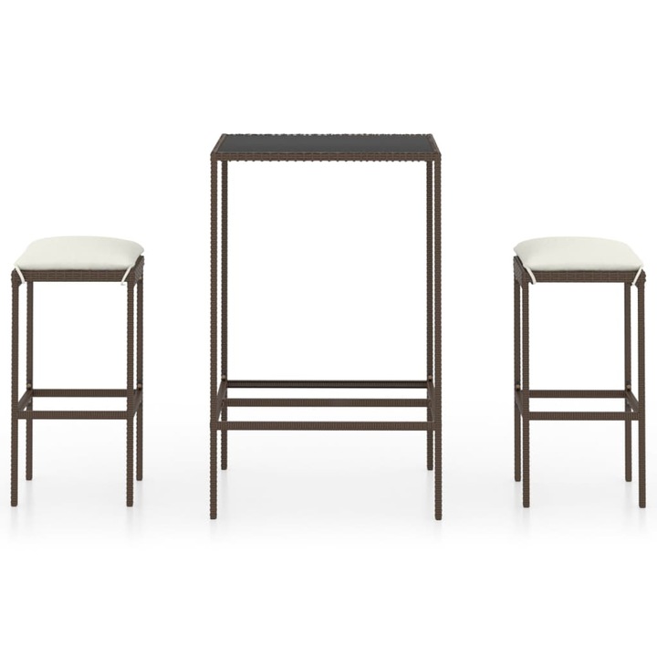 vidaXL 3 részes barna polyrattan kerti bárszett párnákkal 23 kg