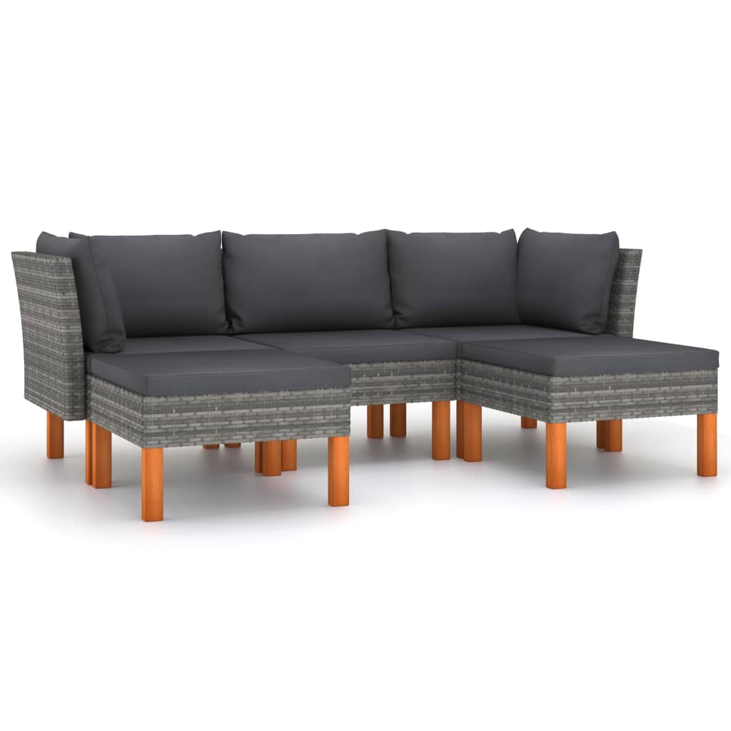 Set mobilier gradina canapea in U cu perne 5 piese, vidaXL, Ratan-Poliester, Gri cu perna antracit