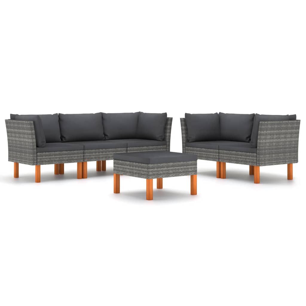 Set mobilier gradina 2 canapele cu masuta si perne 6 piese, vidaXL, Ratan-Poliester, Gri cu perna antracit