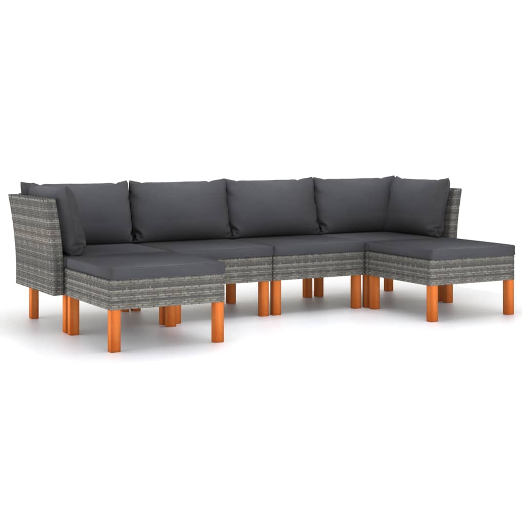 Set mobilier gradina canapea in U cu perne 6 piese, vidaXL, Ratan-Poliester, Gri cu perna antracit