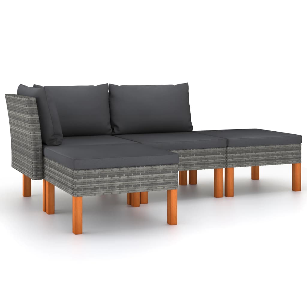 Set mobilier gradina canapea cu perne 4 piese, vidaXL, Ratan-Poliester, Gri cu perna antracit