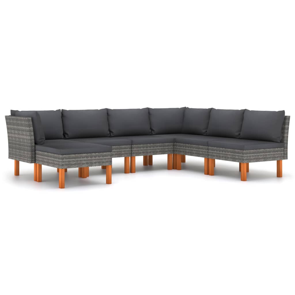 Set mobilier gradina canapea U cu masuta si perne 7 piese, vidaXL, Ratan-Poliester, Gri cu perna antracit