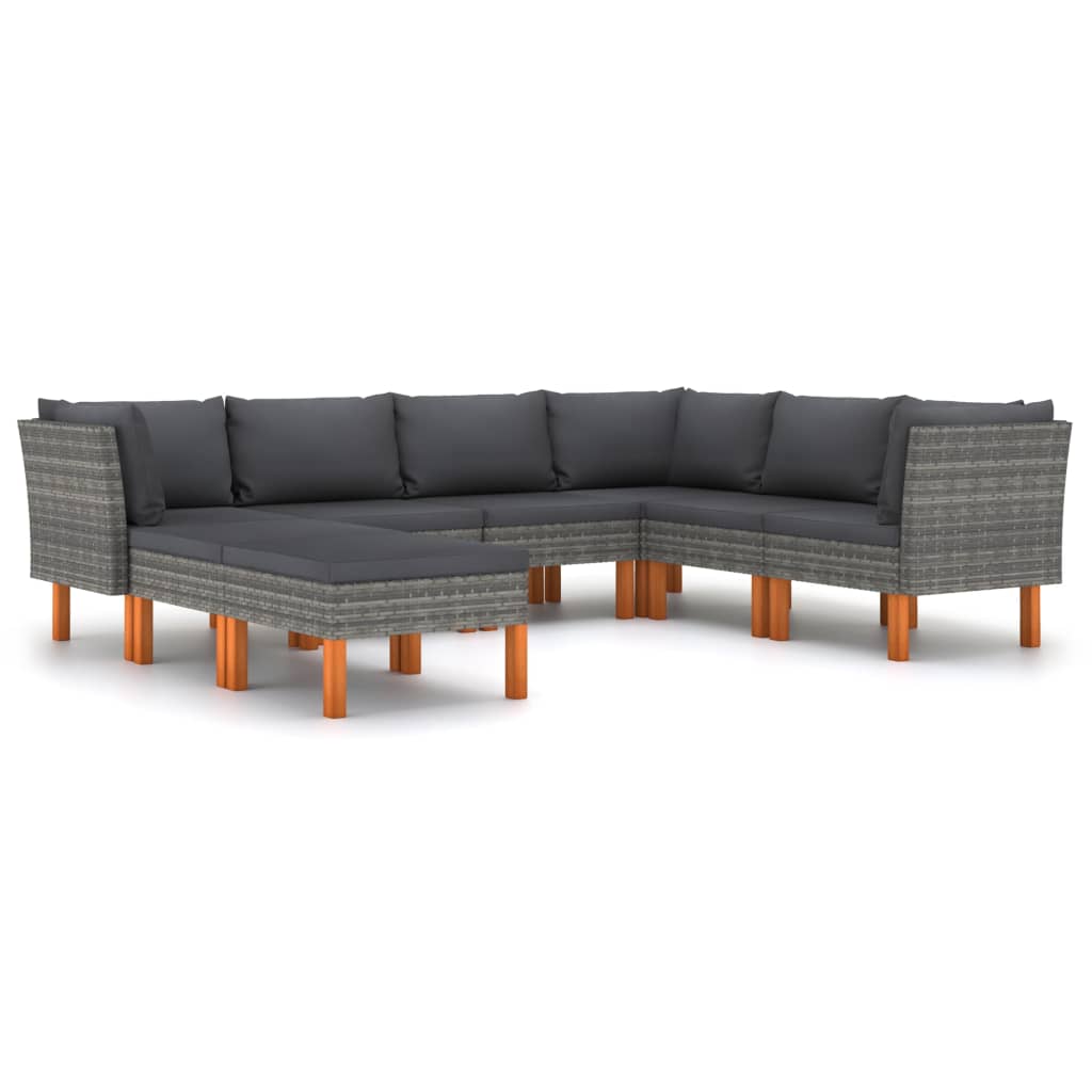 Set mobilier gradina canapea U cu masuta si perne 8 piese, vidaXL, Ratan-Poliester, Gri cu perna antracit