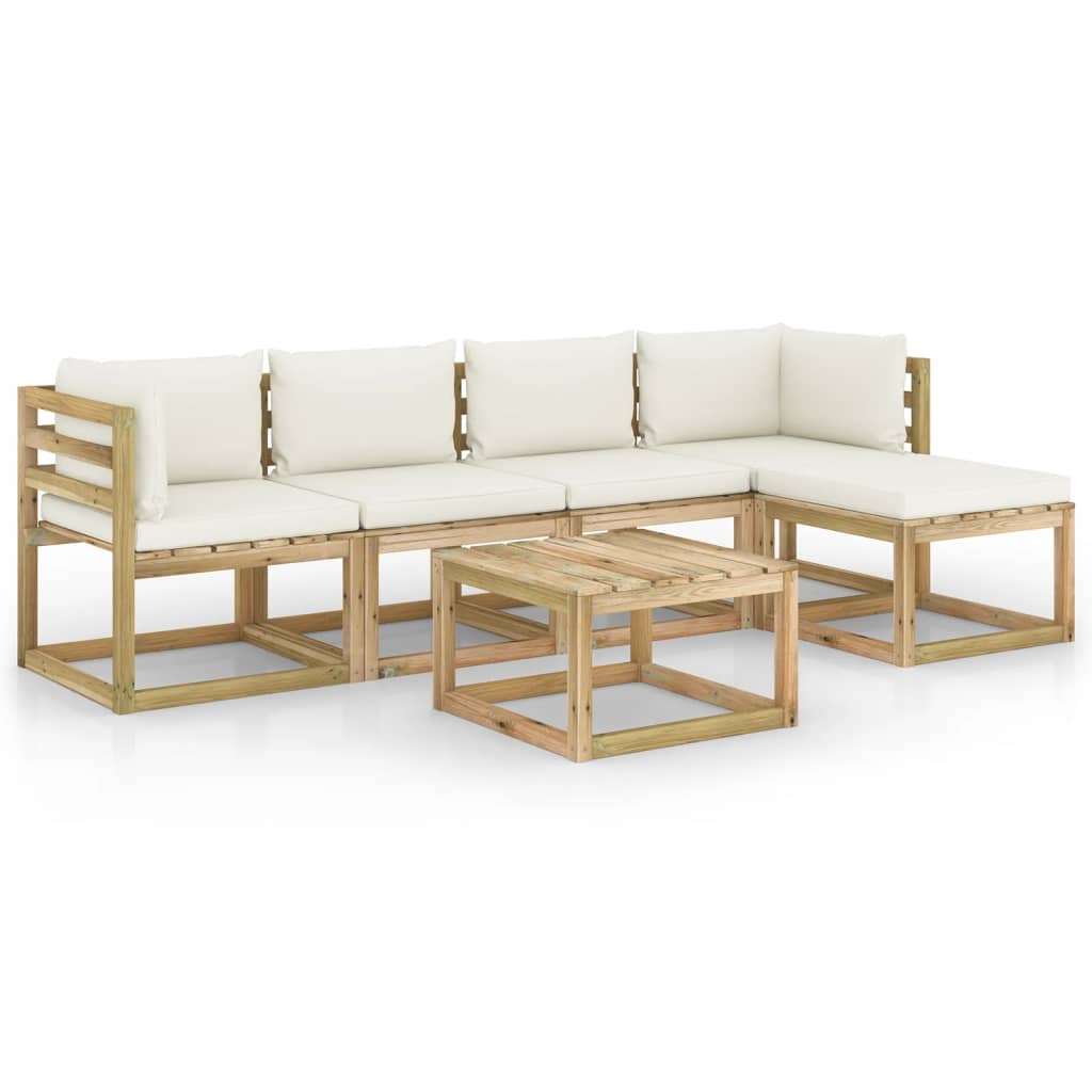 Set mobilier de gradina canapea cu masuta si perne 6 piese, vidaXL, Lemn de pin tratat, Maro, Perne crem