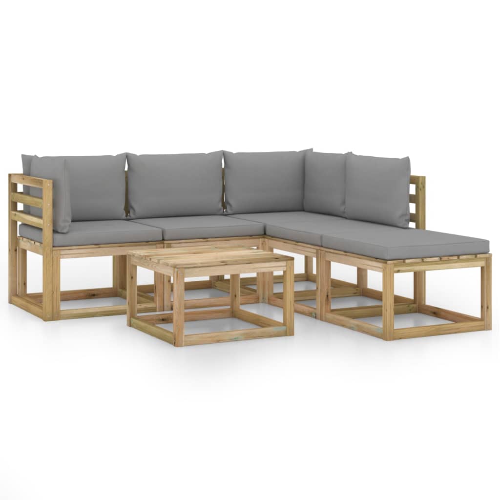 Set mobilier de gradina canapea cu masuta si perne 6 piese, vidaXL, Lemn de pin tratat, Maro, Perne gri deschis