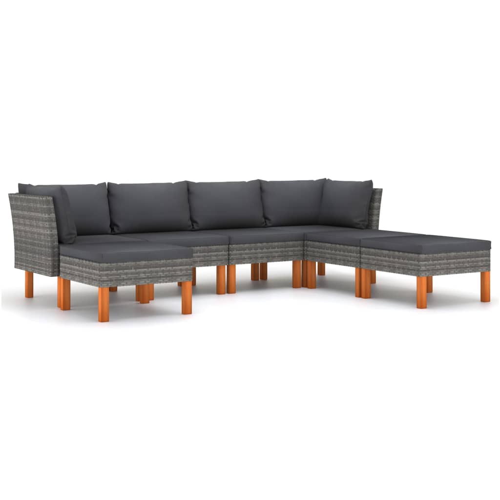 Set mobilier gradina canapea L cu masuta si perne 7 piese, vidaXL, Ratan-Poliester, Gri cu perna antracit